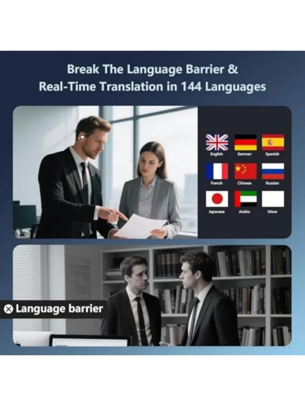Real-Time Translation Earbuds, 164 Languages, Bluetooth 5.4, 60H Battery, Travel